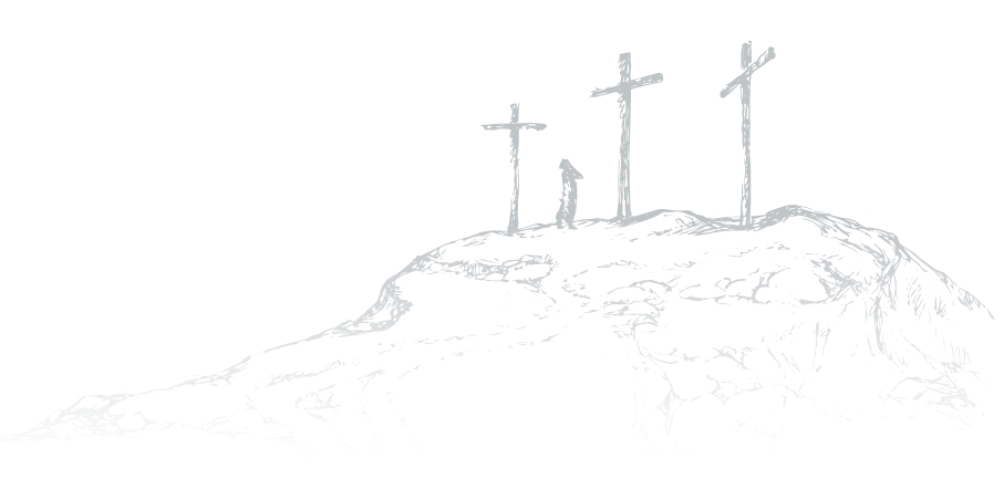 Three crosses on a hill, minimalist sketch