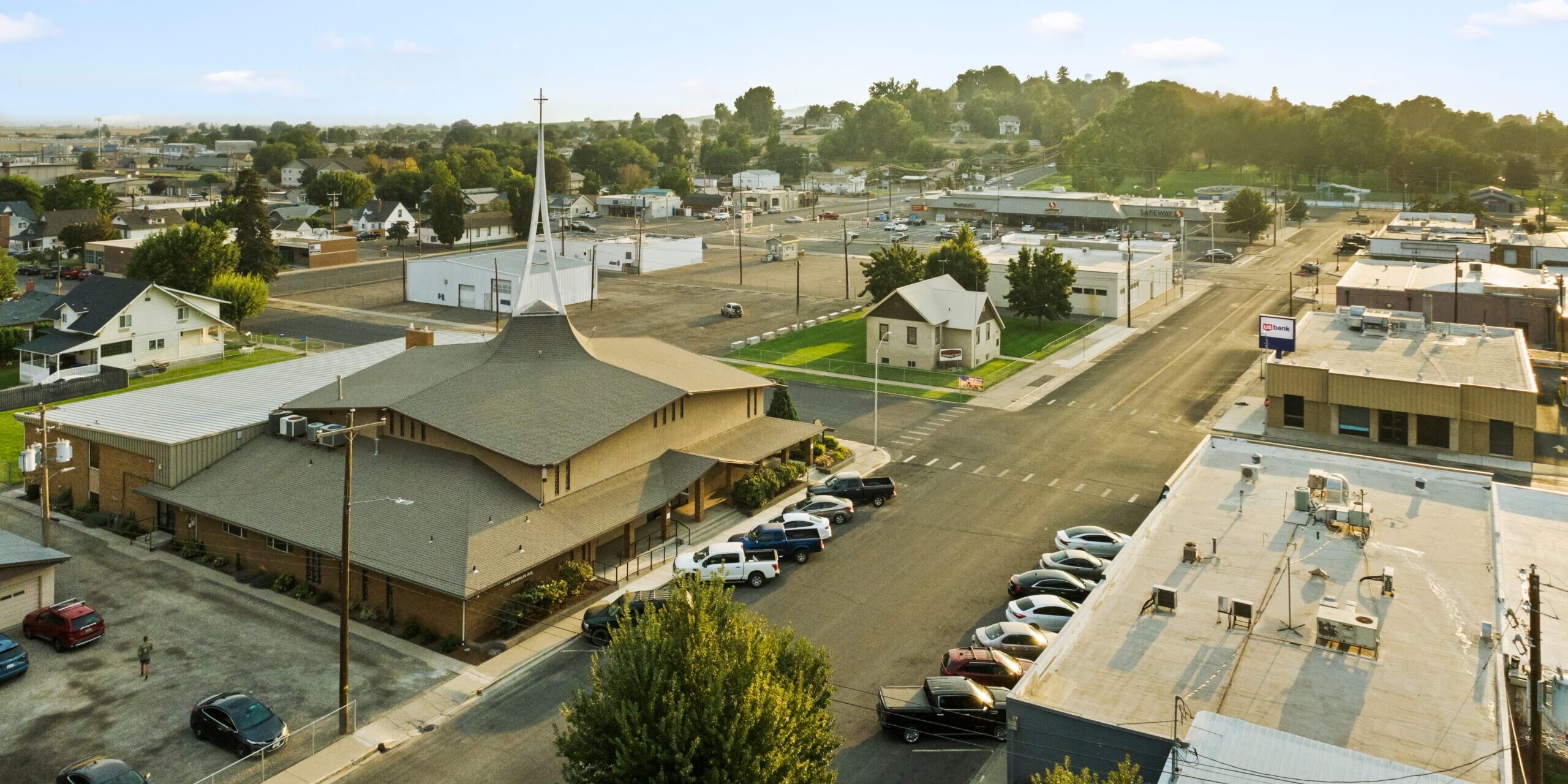 Aerial view of a quiet suburban neighborhood.